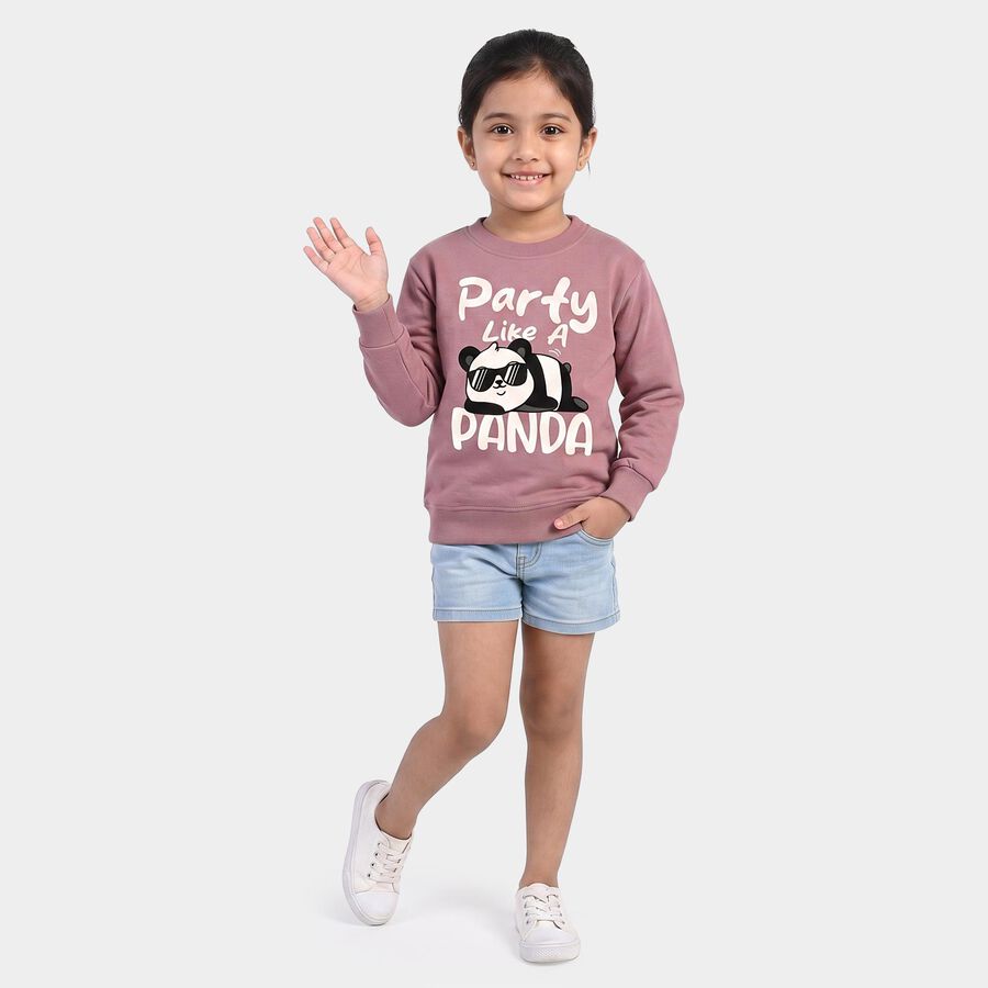 Girls Purple Crew Neck Pullover Sweatshirt, बैंगनी, large