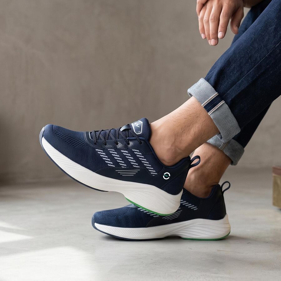 Men's Navy Blue Lace-Up Sneakers, नेवी ब्लू, large