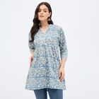Women's Muted Powder Blue Cotton V-Neck Floral Printed Kurta, Light Grey, small image number null