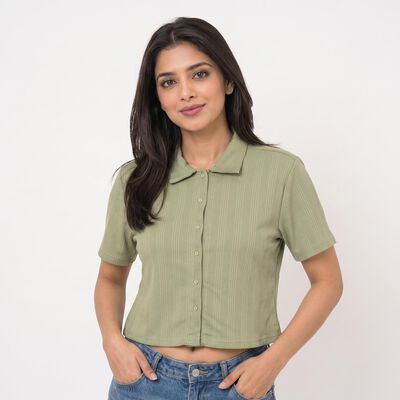 Women's Olive Green Collared Slim Fit Shirt