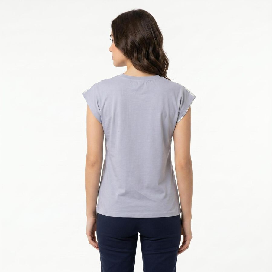 Women Light Blue Round Neck Regular T-Shirt, Light Blue, large