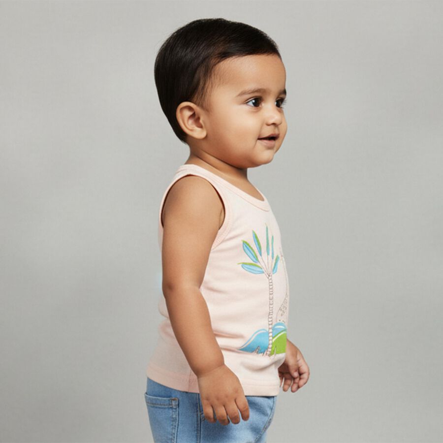 Infants' Soft Baby Pink Cotton Round Neck Casual Vest, Peach, large image number null