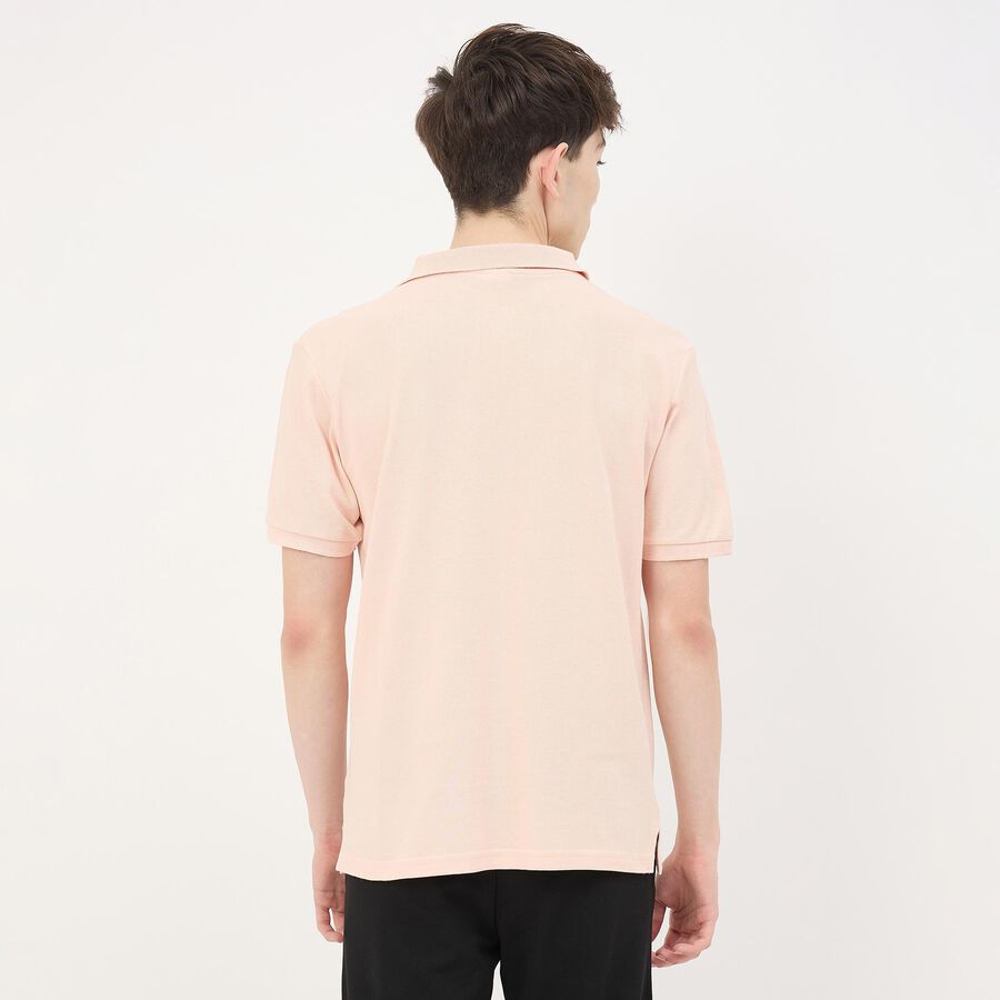 Men's Light Pink Cotton Polo Neck Casual T-Shirt, Light Pink, large