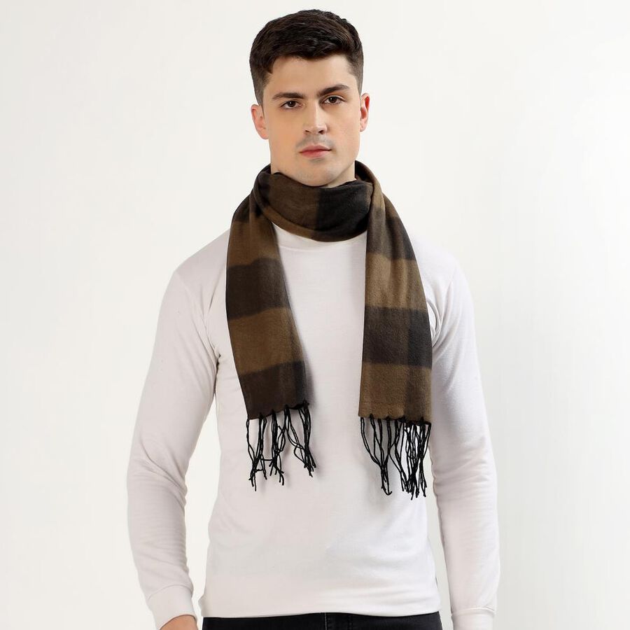 Men's Dark Brown Checked Muffler, Brown, large image number null