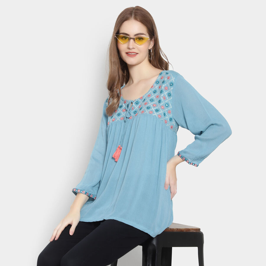 3/4Th Sleeves Straight Kurti, Mid Blue, large image number null