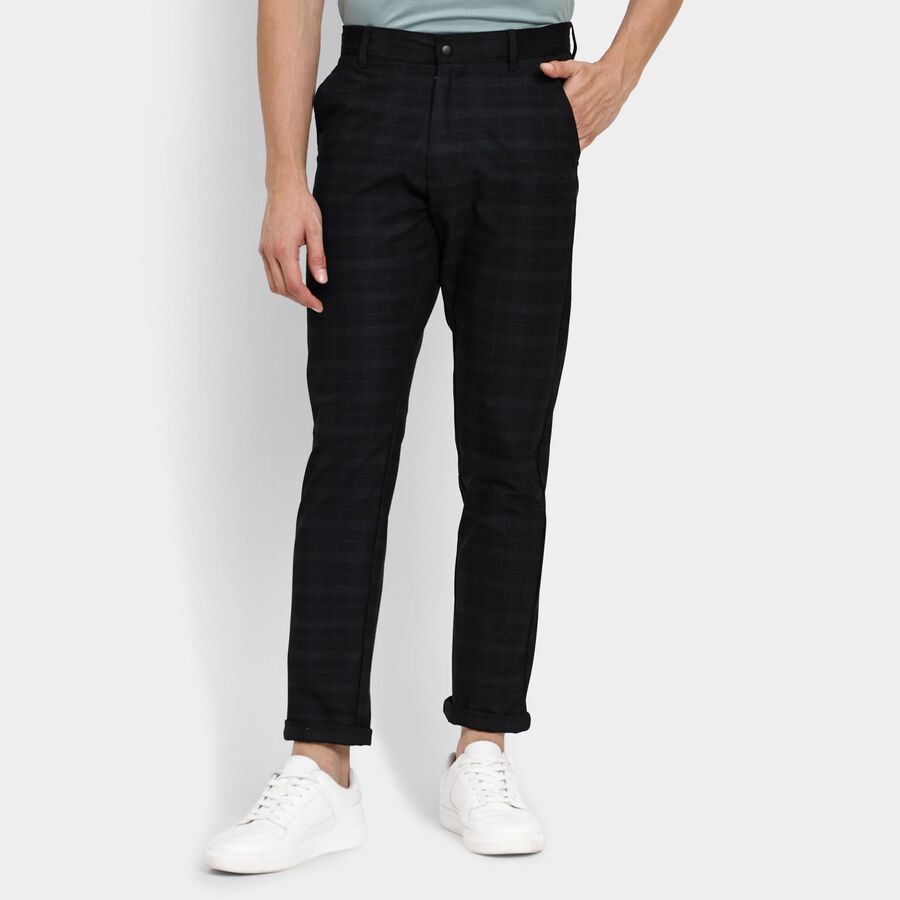 Men's Slim Fit Casual Trousers, काला, large image number null