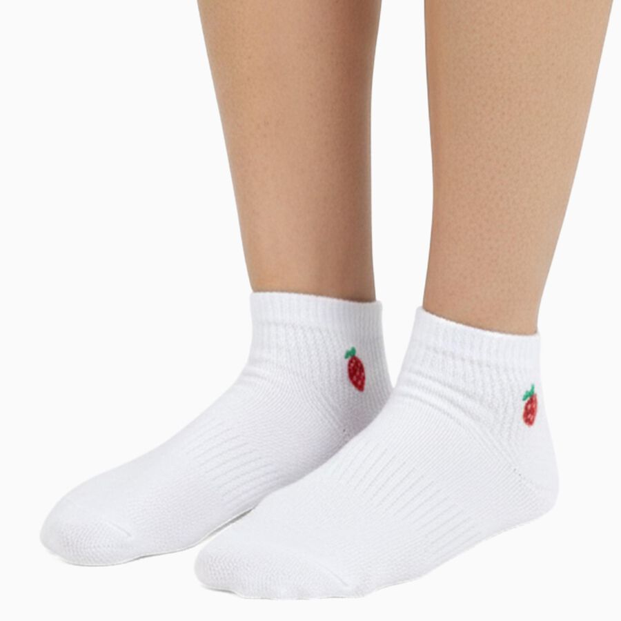 Kids' White Ankle-Length Fruit Embroidered Socks Pack of 3, Assorted, large