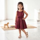 Girls' Maroon Fit and Flare Bow Detail Party Wear Frock, वाइन, small