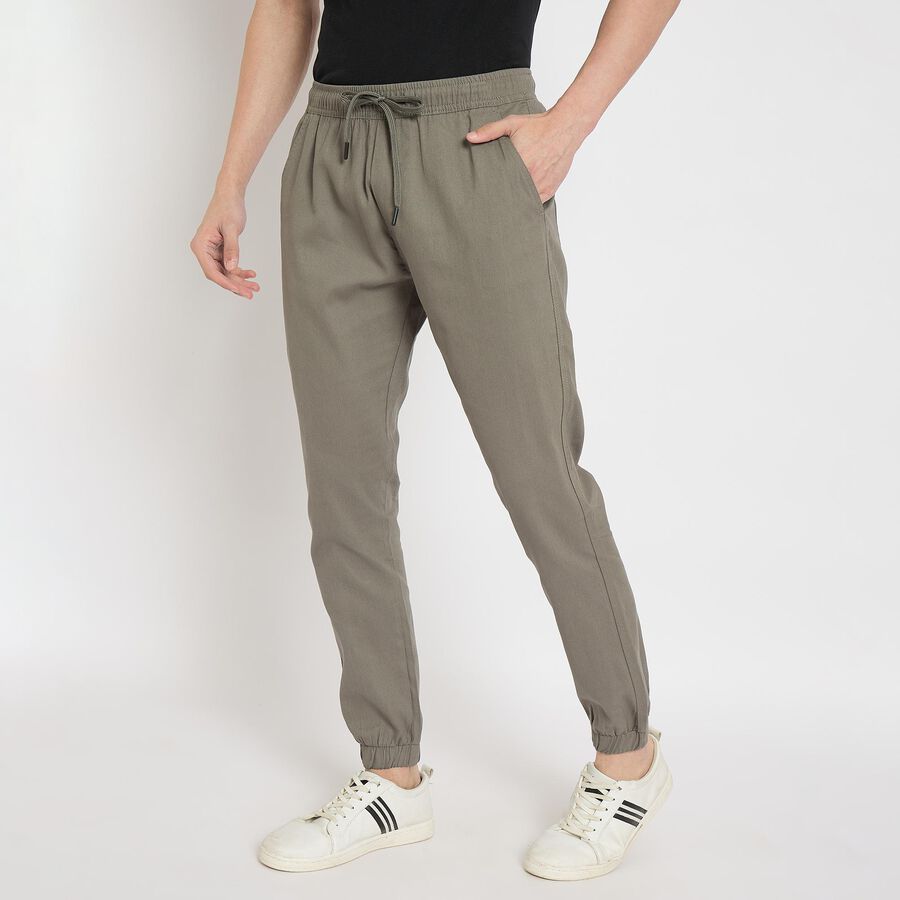 Men's 100% Cotton Slim Fit Casual Trousers , Light Grey, large image number null