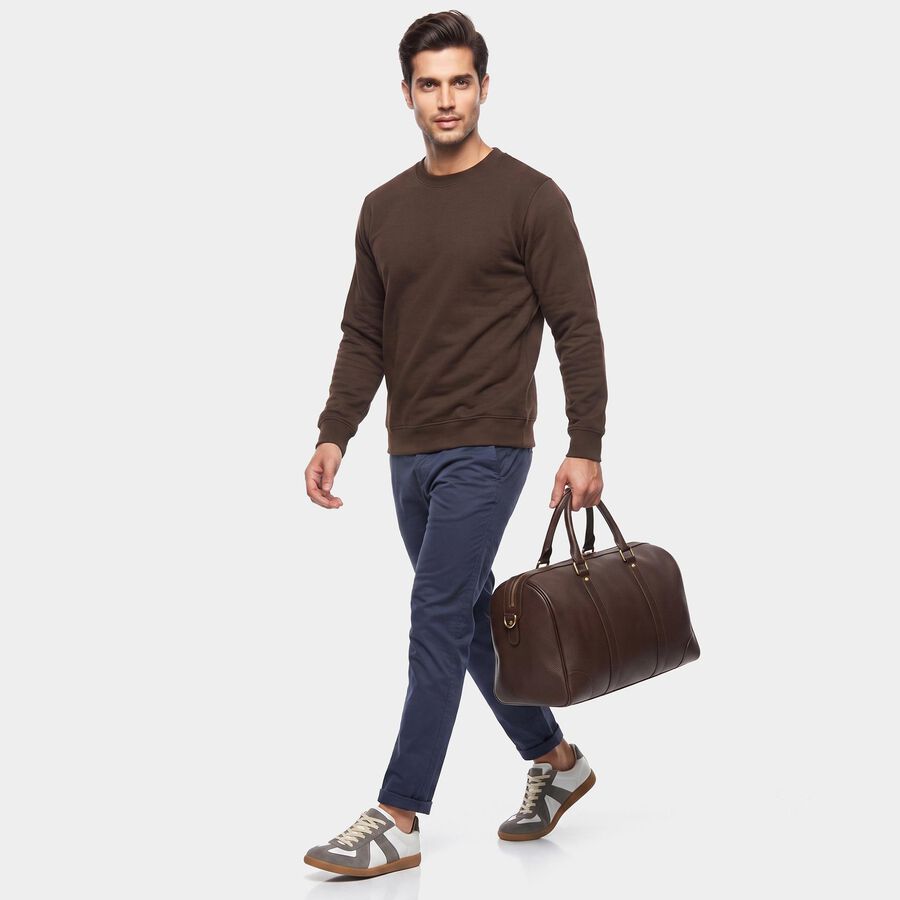 Men's Brown Crew Neck Pullover Sweatshirt, Brown, large