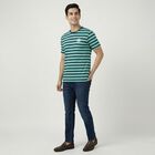 Men's Blue Round Neck Casual T-Shirt, Aqua, small