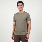 Men's Olive Cotton Round Neck Casual T-Shirt, ओलिव, small