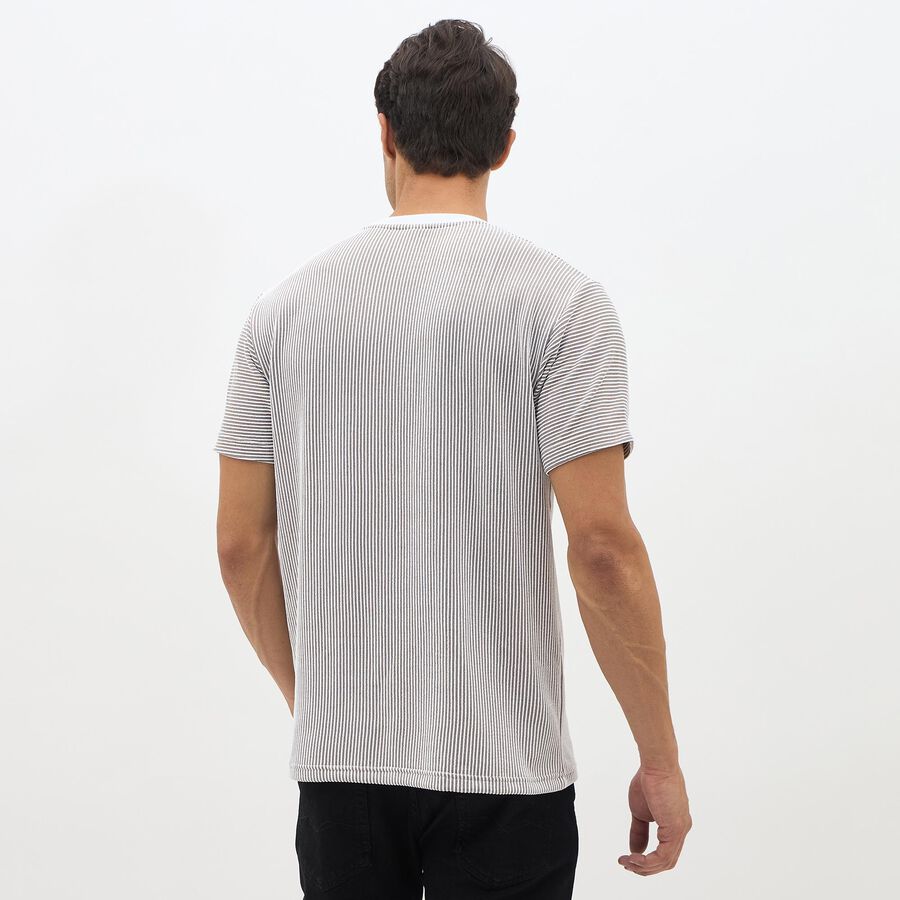 Men's Brown and White Crew Neck Casual T-Shirt, Brown, large image number null