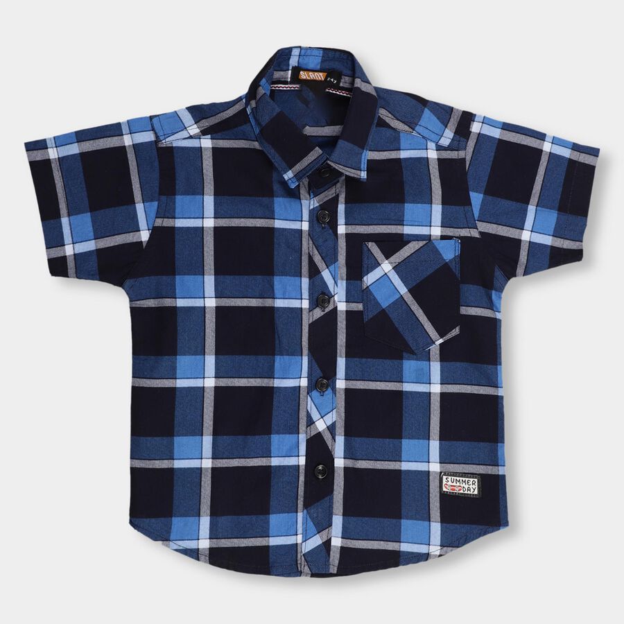 Boys' 100% Cotton Casual Shirt , मध्यम नीला, large image number null