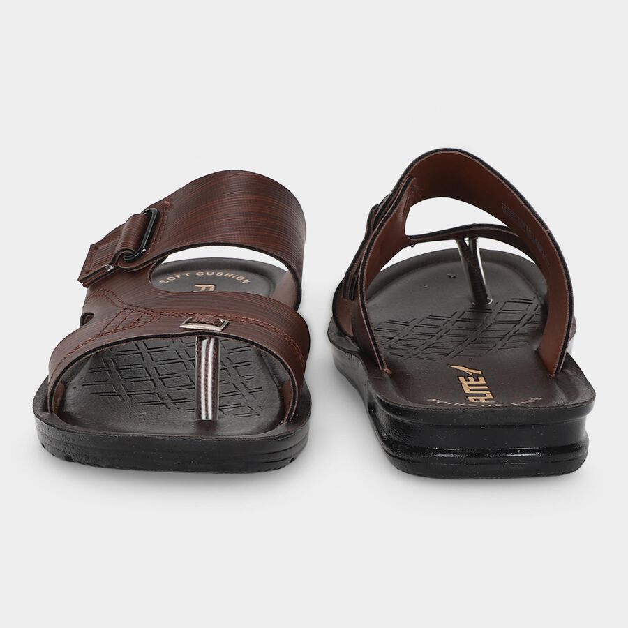 Men's Brown Slip-On Toe Loop Slide Sandals, भूरा, large