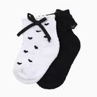 Infants Black and White Regular Fit Lace and Bow Style Pack of 2 Socks, काला, small
