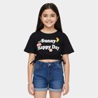 Girls' Navy Blue Cotton Round Neck Casual T-Shirt, नेवी ब्लू, small