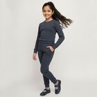 Girls Dark Navy Blue Round Neck Thermal Upper, मिश्रित नीला, small image number null