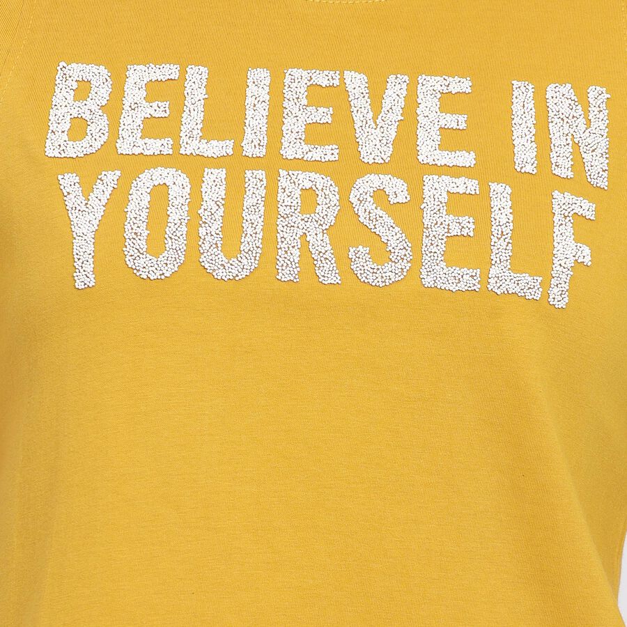 Ladies' 100% Cotton Round Neck T-Shirt, मस्टर्ड, large