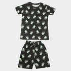 Boys' Charcoal 100% Cotton Round Neck Dinosaur Printed Baba Suit, Charcoal, small