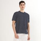 Men's Navy Blue Round Neck Striped T-Shirt, नेवी ब्लू, small