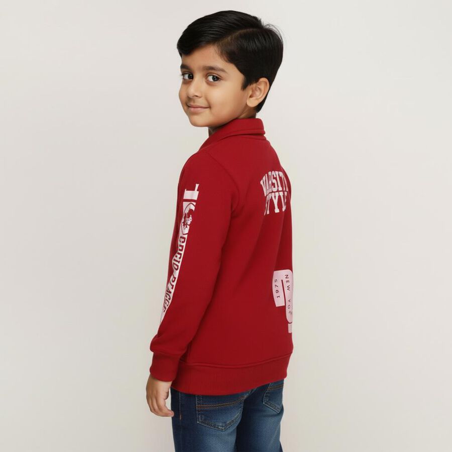 Boys Deep Maroon Polo Neck Casual Sweatshirt, मरून, large image number null