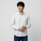 Men's White Cotton Floral Spread Collar Shirt, White, small