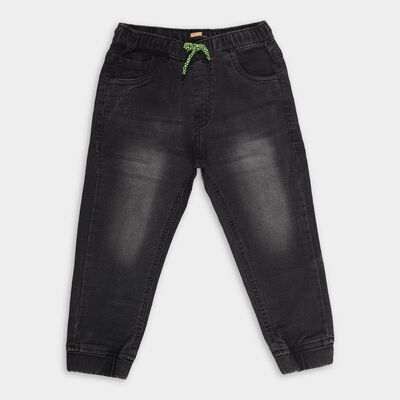 Boys Faded Charcoal Black Regular Fit Elastic Waist Jeans