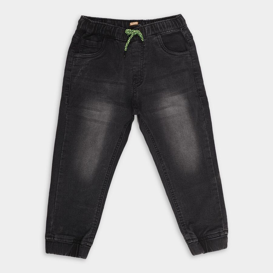 Boys Faded Charcoal Black Regular Fit Elastic Waist Jeans, Black, large image number null
