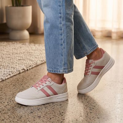 Women's White Lace-Up Low-Top Sneakers