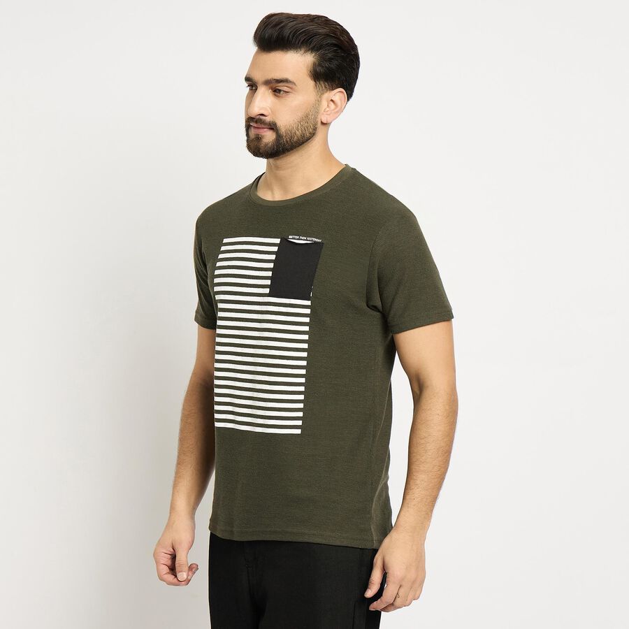 Men's Round Neck Half Sleeves T-Shirt , Dark Green, large image number null