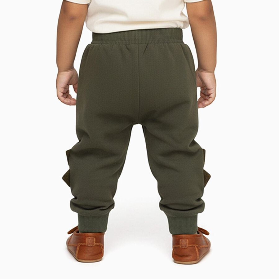 Infants Olive Green Dinosaur Printed Cotton Blend Pyjama, ओलिव, large image number null