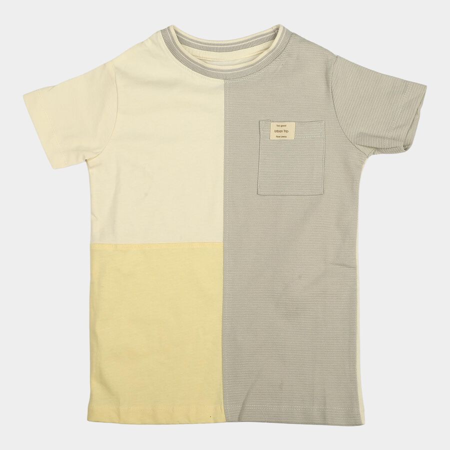 Boys Yellow Cotton Round Neck Casual Boys T-Shirt, पीला, large