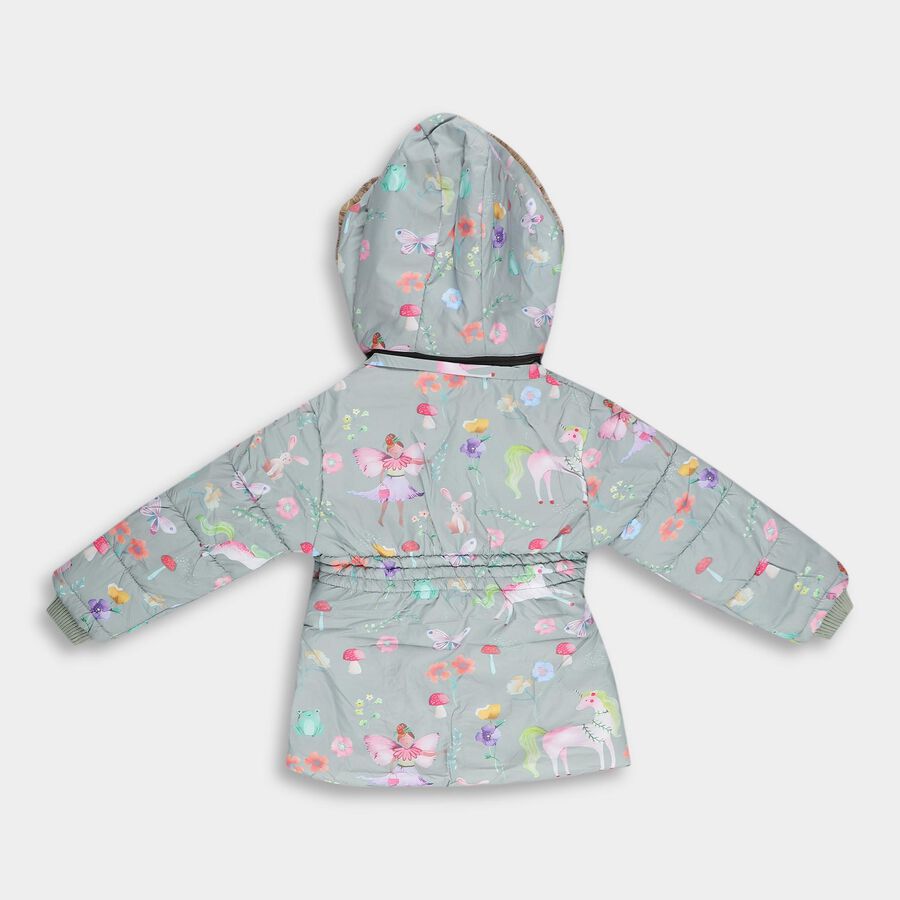 Girls' Pastel Sage Hooded Casual Jacket, हल्का हरा, large image number null