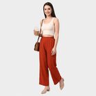 Women's Rust Relaxed Fit Elastic Waist Wide-Leg Trousers, Rust, small
