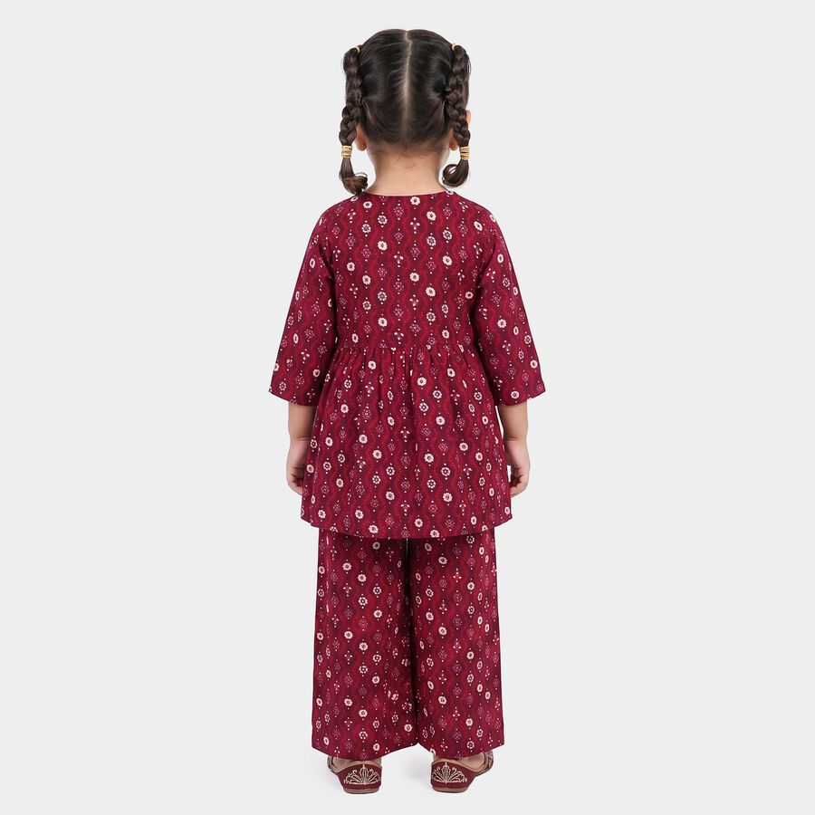 Girls Wine V Neck Co ord Set Fusion Set, Wine, large