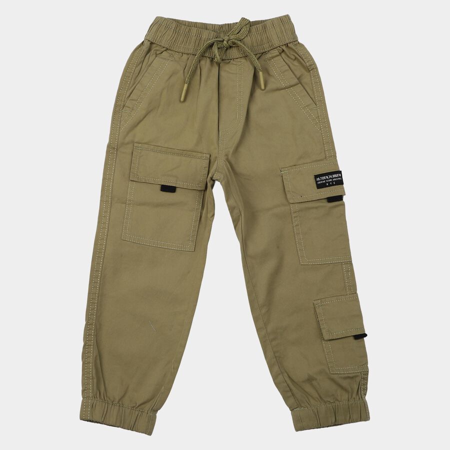 Boys' Olive Green Regular Fit Cargo Trousers, ओलिव, large