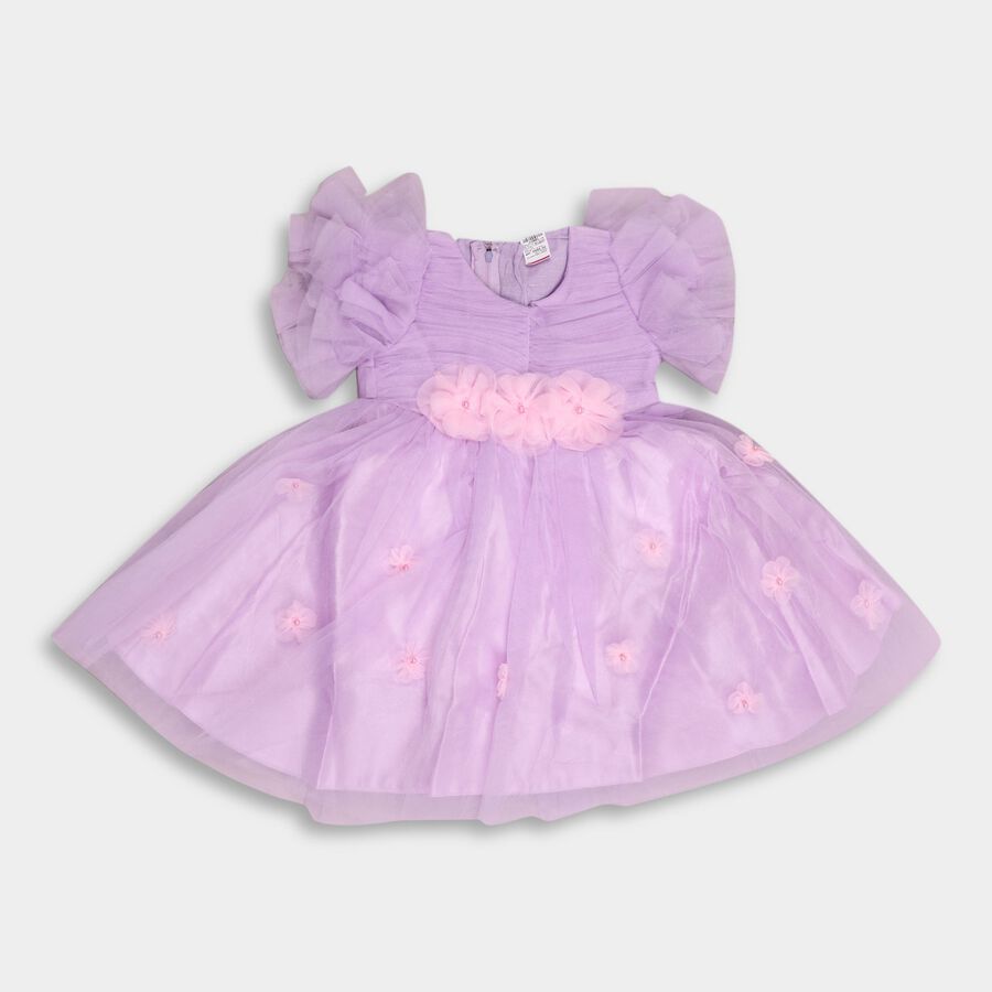Girl's Embellished Gathered Lilac Frock, Lilac, large image number null