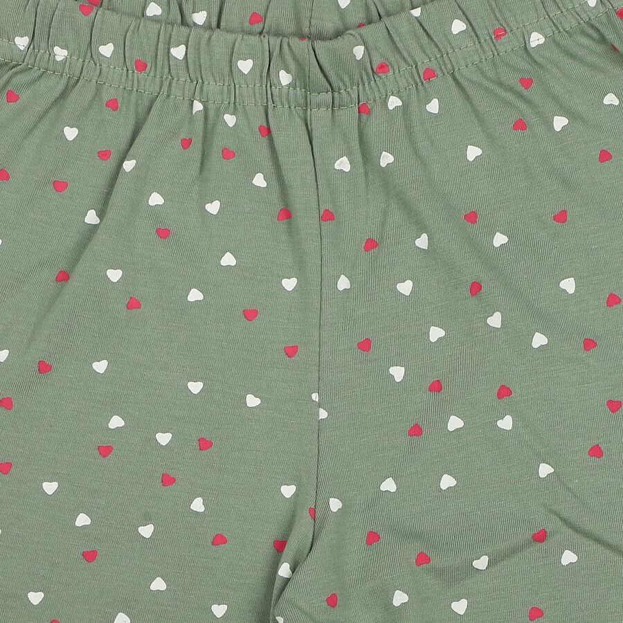 Girls' Green Straight Fit Heart Printed Pyjama, हल्का हरा, large