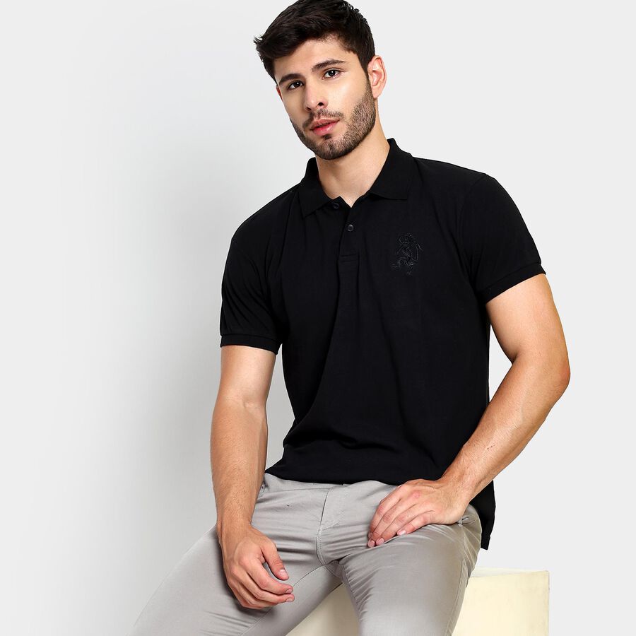 Men's Collared Half Sleeves T-Shirt , Black, large image number null