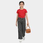 Girls' Black Straight Fit Braided Side Jeans, काला, small