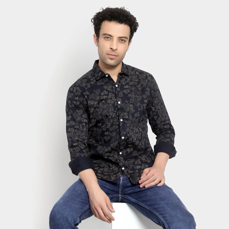 Cotton Casual Shirt, Navy Blue, large image number null