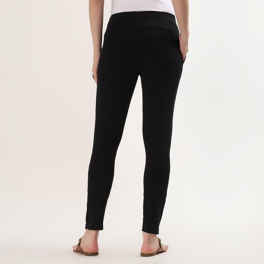Women's White Slim Fit Solid Cotton Churidar, Black, large