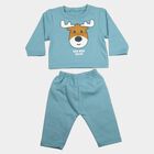 Infants' Teal Blue Round Neck Graphic Baba Suit, Teal Blue, small