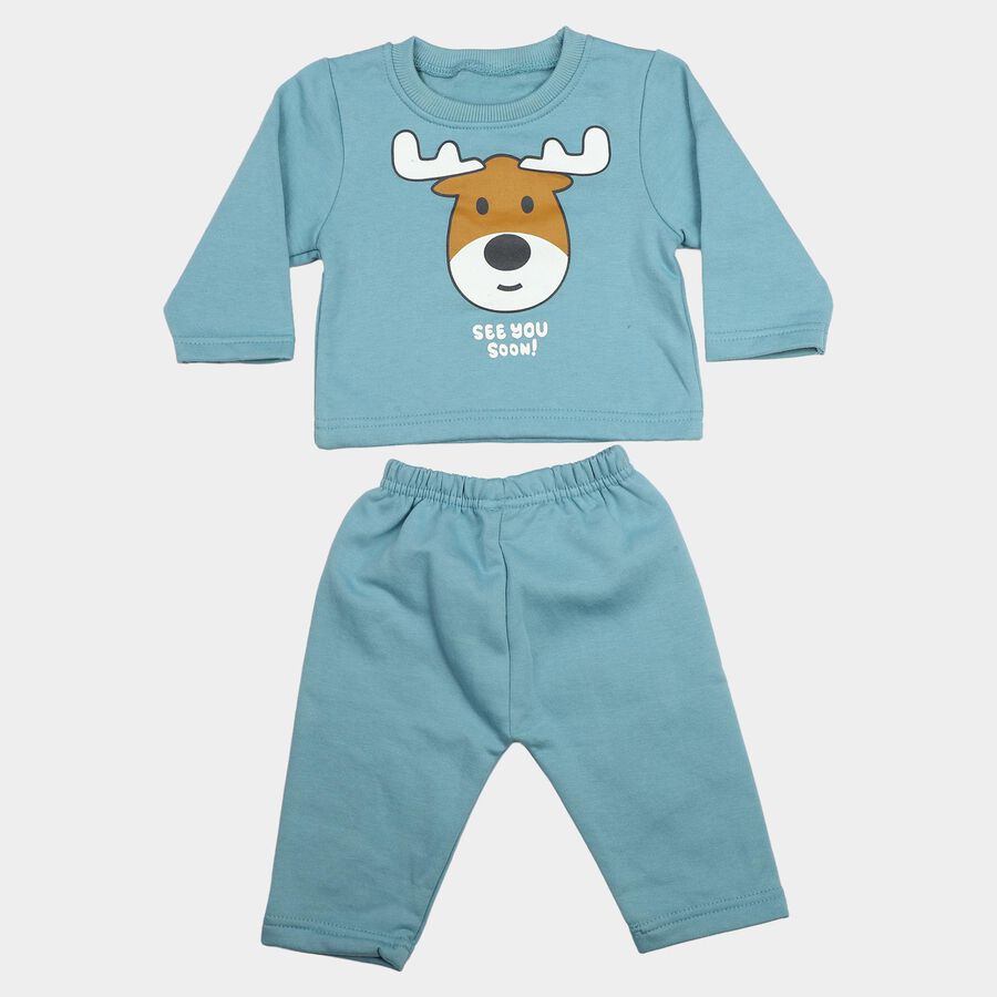 Infants' Teal Blue Round Neck Graphic Baba Suit, Teal Blue, large