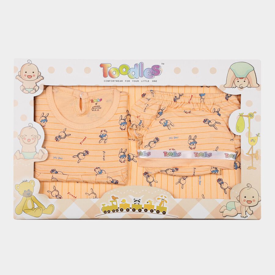 Infants Cotton Printed Baby Gift Set, Peach, large image number null
