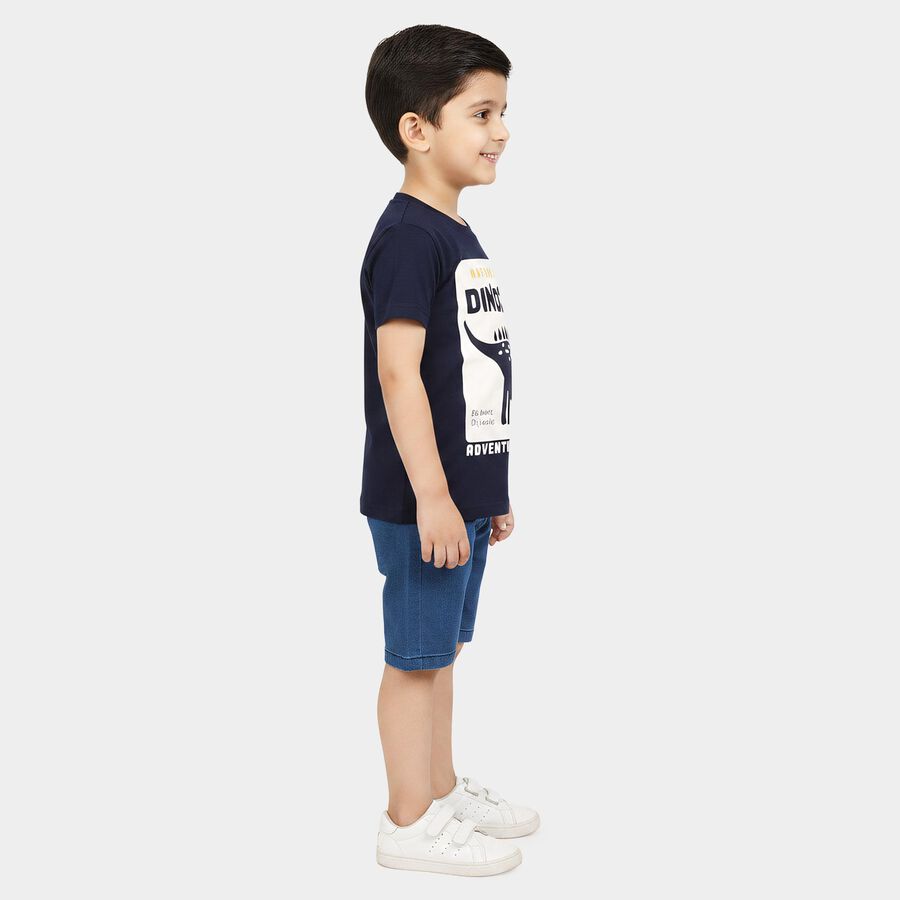 Boys Navy Blue 100% Cotton Crew Neck Graphic Print Baba Suit, नेवी ब्लू, large