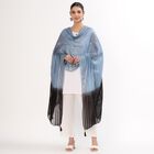 Women's Black and Blue Ombre Embroidered Dupatta, काला, small image number null