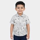 Boys Grey 100% Cotton Floral Printed Collar Regular Fit Shirt, गहरा ग्रे, small
