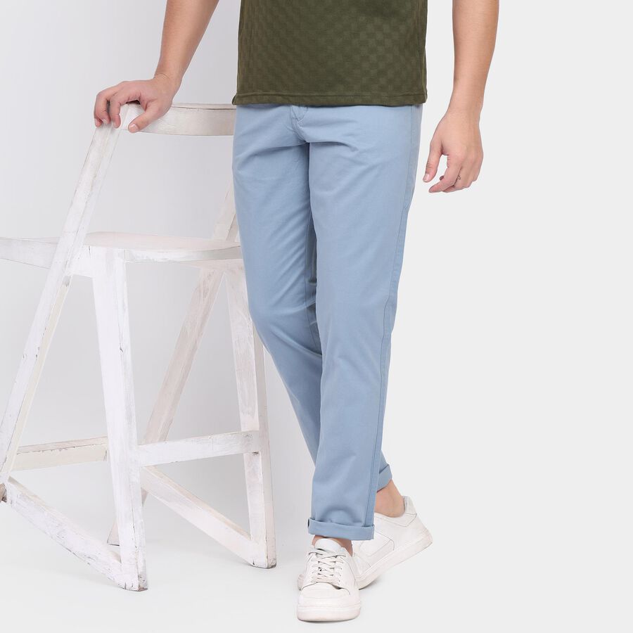Men's 100% Cotton Slim Fit Casual Trousers , हल्का नीला, large image number null